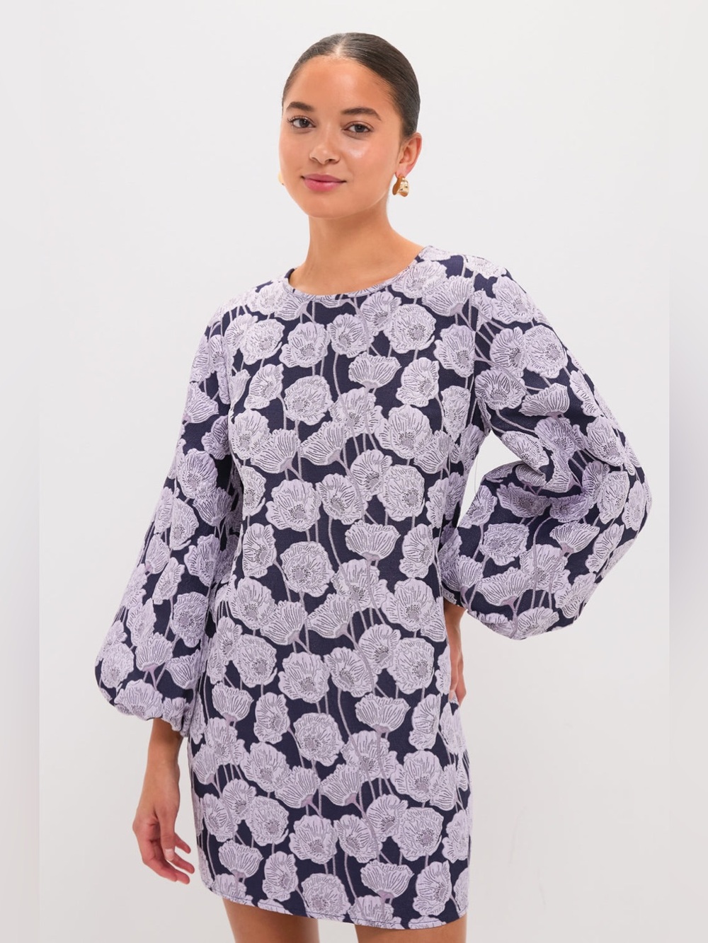 Hyacinth House Lilac & Navy Floral Jacquard Janie Mini Dress Large TuckernuckNWT
